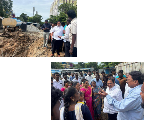 எம்.ஜி.ஆர். நகர், தாமோதரன் நகர் பகுதியில் ஆய்வு மேற்கொண்டு மக்களின்